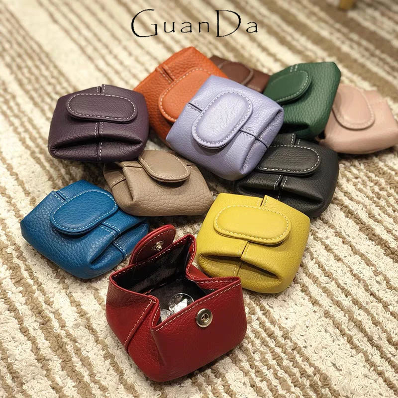 Genuine Leather Coin Purse Mini Portable Fashion Woman Wallet Earphone Key USB Storage Bag Creative Cowhide Pouch Christmas Gift