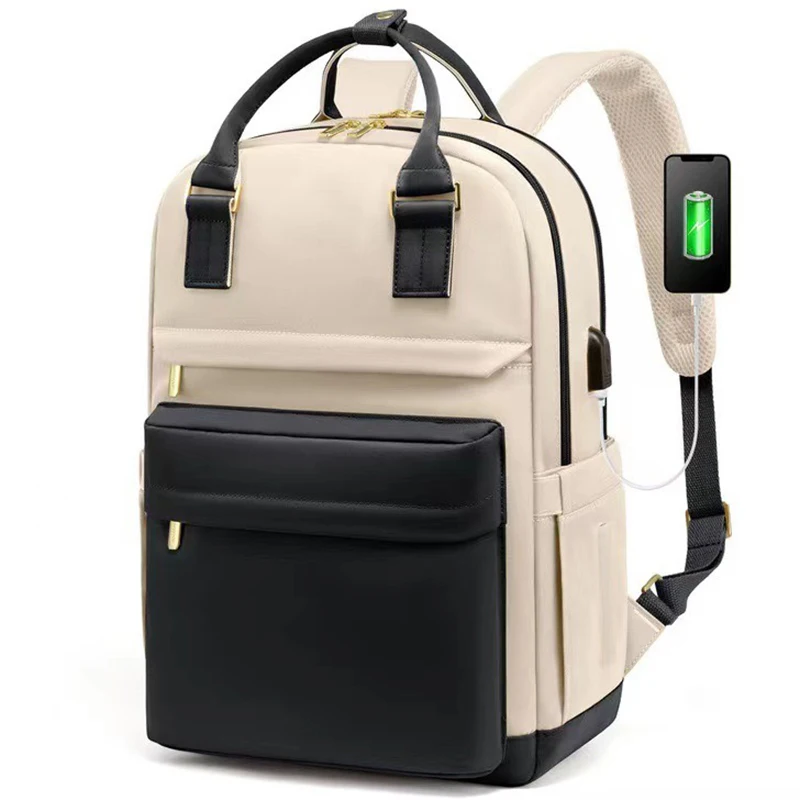 Women's Casual Backpack, Nylon Waterproof Fashionable Handbag, Travel and Hiking 15.6 Inch Notebook Backpack with USB Port