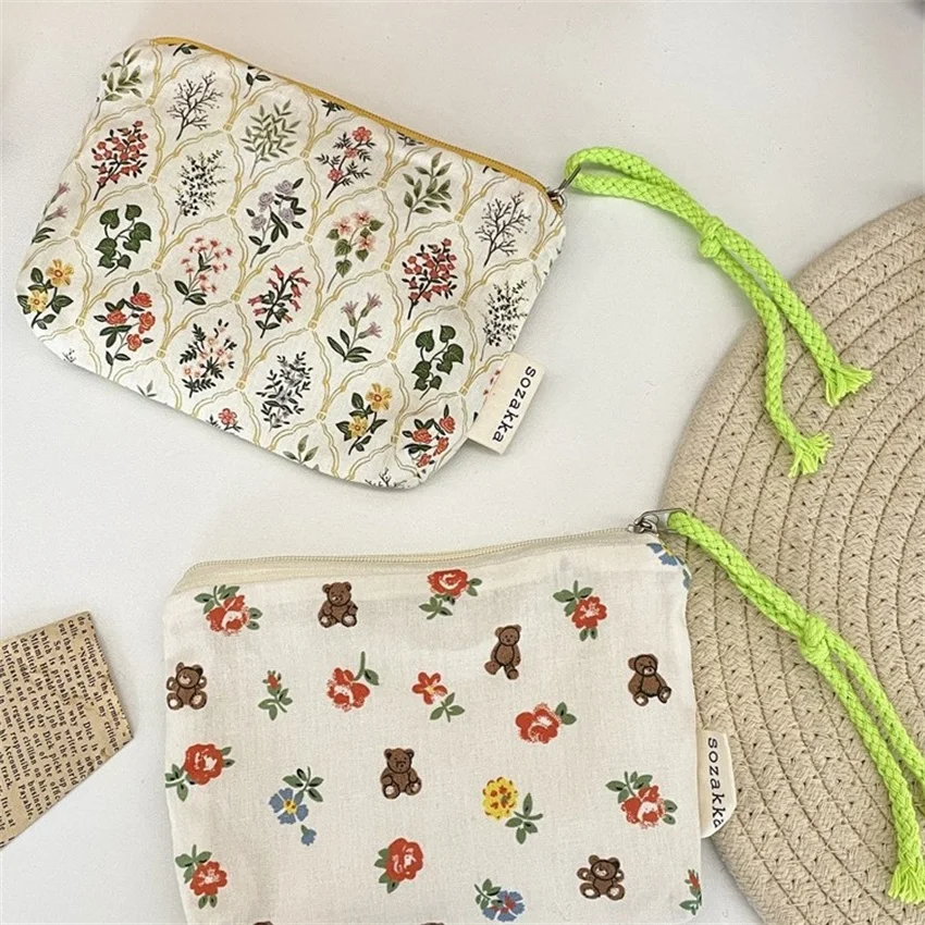 Cute Floral Travel Small Thing Cosmetic Lipstick Portable Storage Bag Women Purse Key Jewelry Organizer Tote Handbag Pouch Bags
