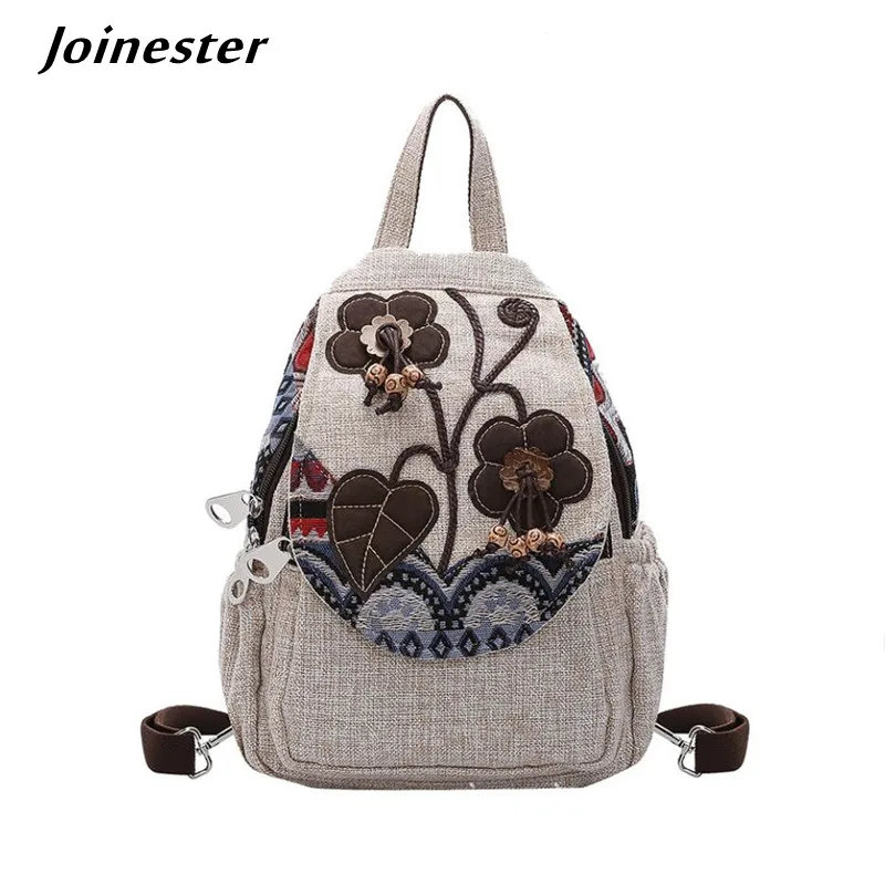 Women's Vintage Cotton Fabric Backpack Lightweight Leisure Rucksack Girls Ethnic Applique Travel Bag Sumka Zhenskaya Ryukzaki