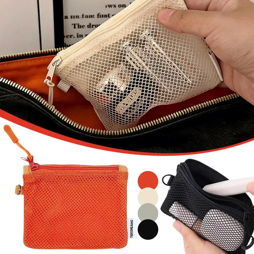 Portable Travel Makeup Bag Dual-Layer Mesh Storage Bags with Zipper Mini Toiletries Cosmetics Organizer Simple Stationery Bag
