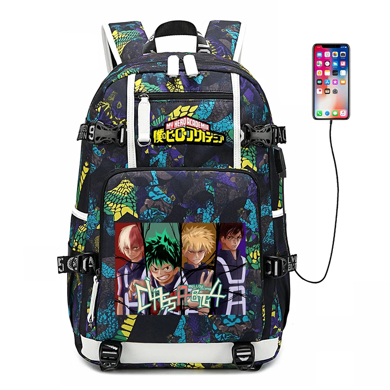 Large Capacity Travel Bagpack MHA Waterproof Boys School Bags USB Charging Laptop Backpack Cosplay Oxford Daypack