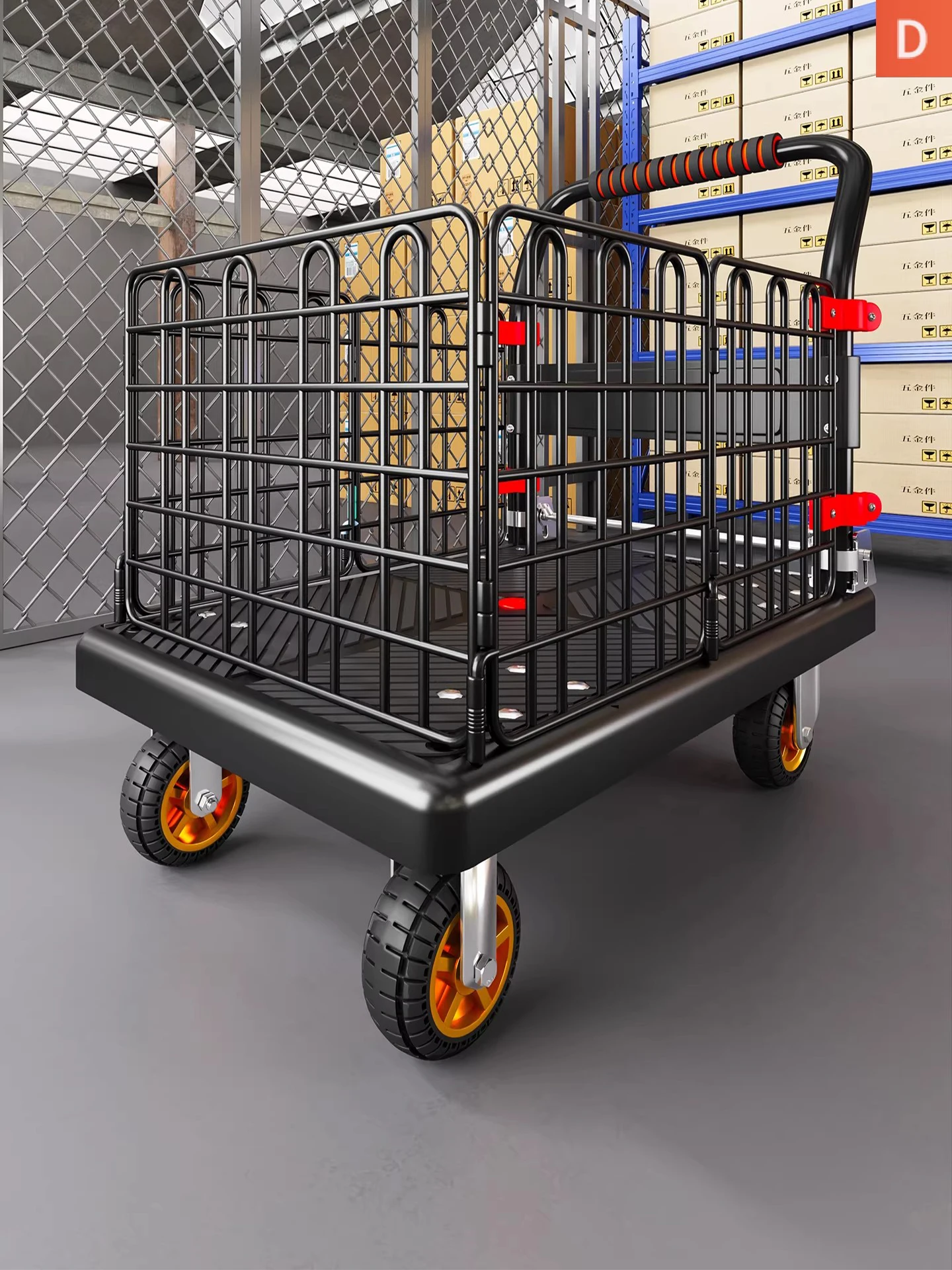Quiet Foldable Plastic Flatbed Hand-Pulled Cart Lightweight Portable Shopping Cart for Home Use And Cargo Transport