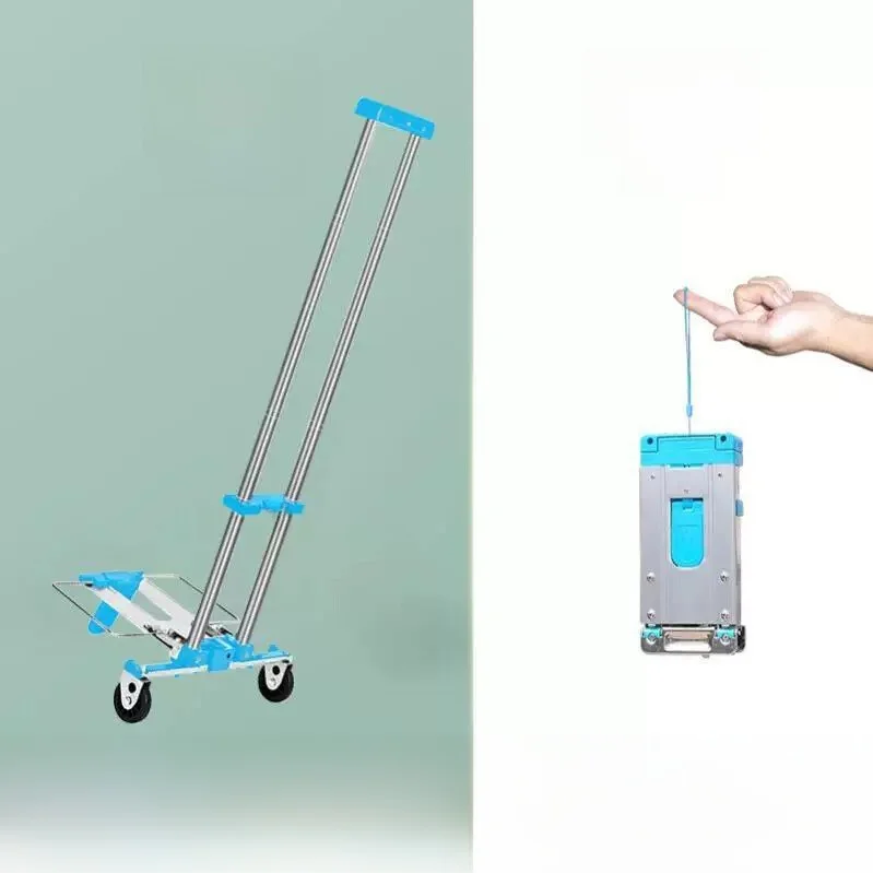 Portable Folding Hand-Pulled Shopping Cart  Cargo Trailer Stacking Vegetable Buying Car Home Storage Utility Vehicle