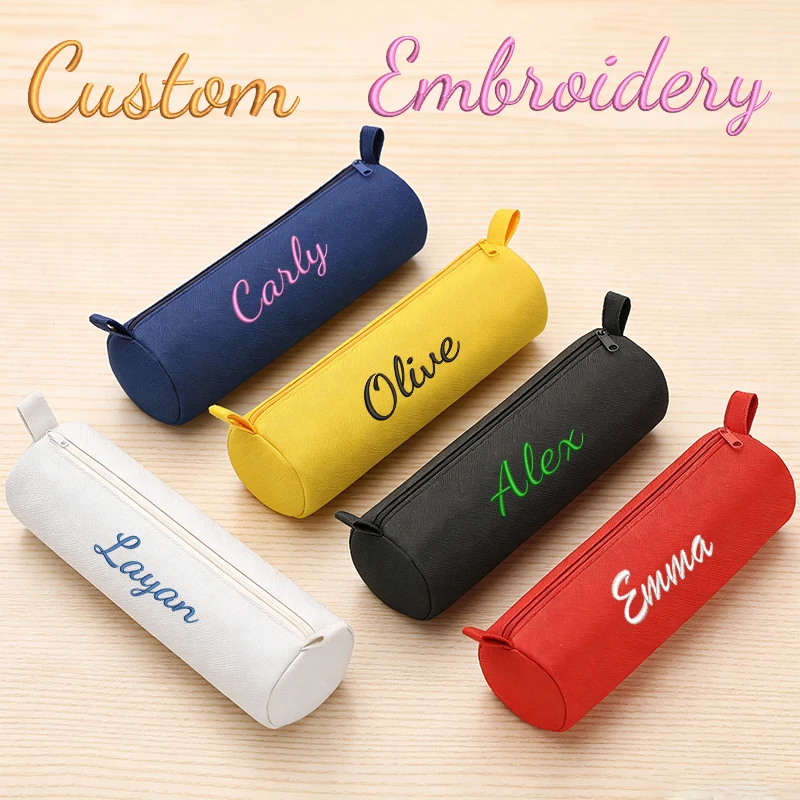 Customised embroidery/Standard style 2 options，High-quality cylindrical pencil case, storage bag, back-to-school season,!