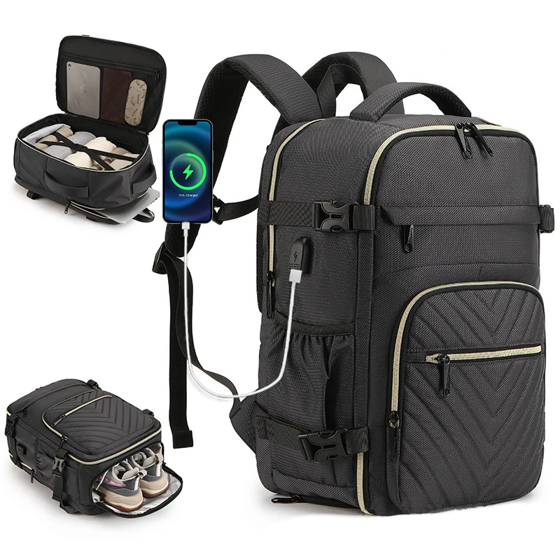 Luggage USB Backpack Travel Business Lightweight Rucksack with Shoes Pack Outdoor Climbing Hiking Knapsack Sport Gym Fitness Bag