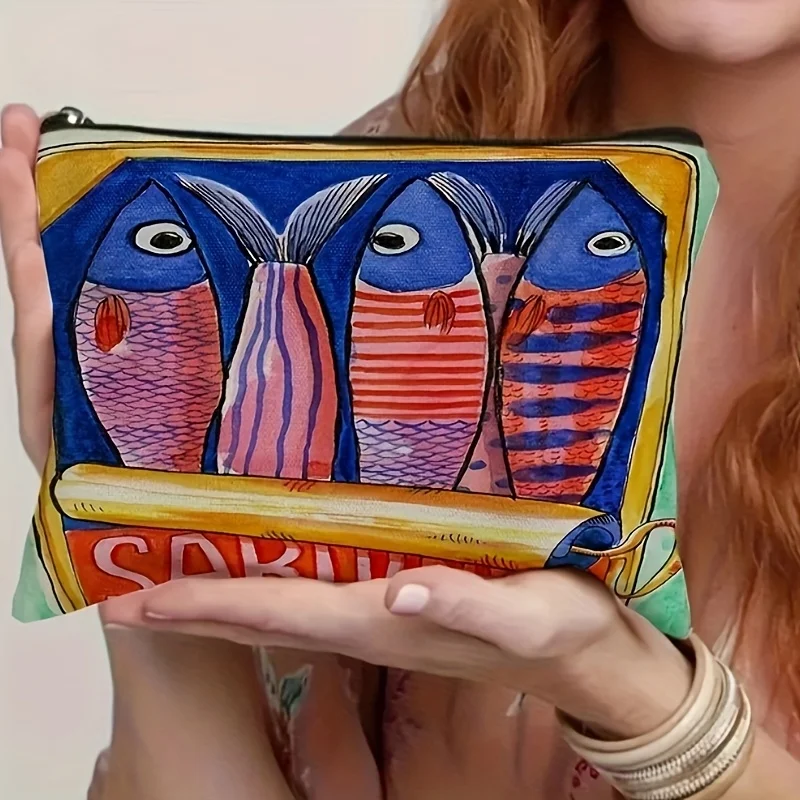 Colorful Fish Design Makeup Bag with Zipper Lightweight Foldable Travel Cosmetic Toiletry Organizer for Women Gifts Fashion