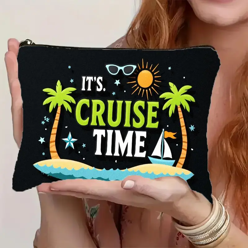 Women's and "Cruise Theme Travel Cosmetic Bag - Lightweight Foldable Makeup Bag with Secure Zipper Closuretropical Beach Print
