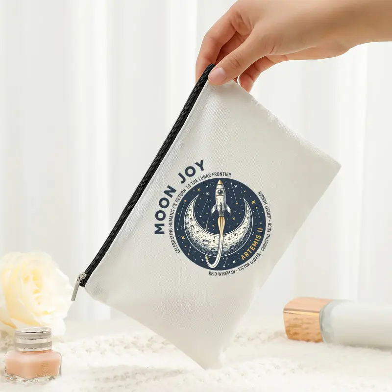 Moon Joy Artemis Ii Travel Cosmetic Bag Lightweight Foldable Makeup Bag with Secure Zipper Humanity Returns To The Moon Gift