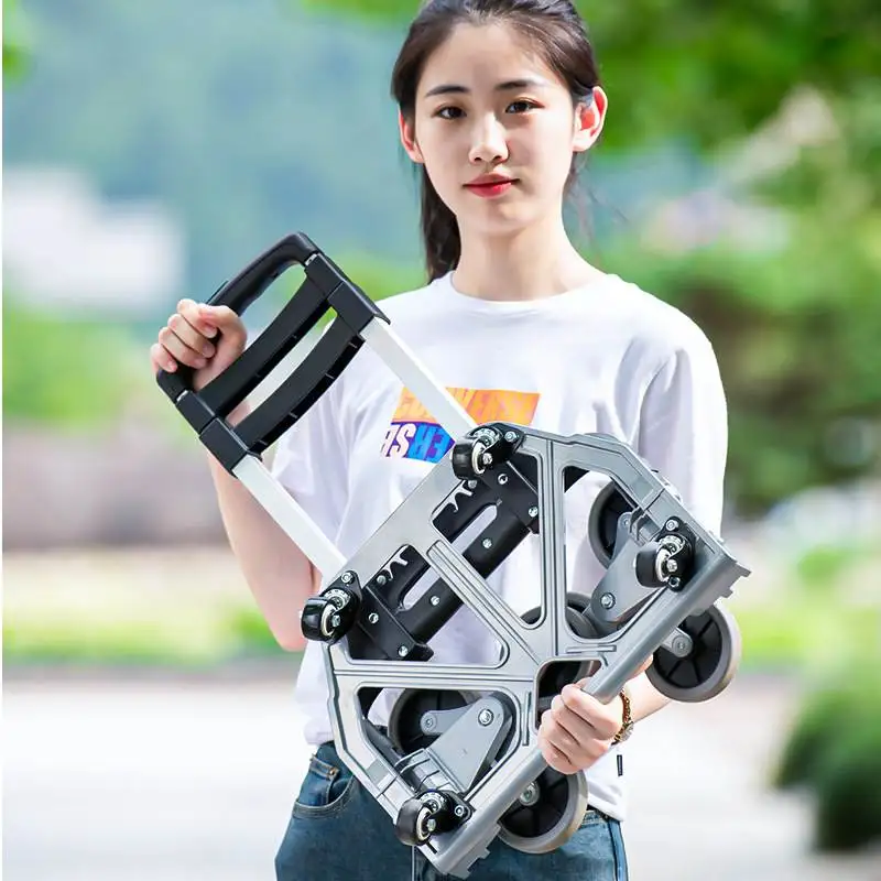 Aluminum Alloy Stair Climbing Shopping Cart Portable Hand Pull Rod Vegetable Buying Grocery Shopping Cart Foldable Hand Truck