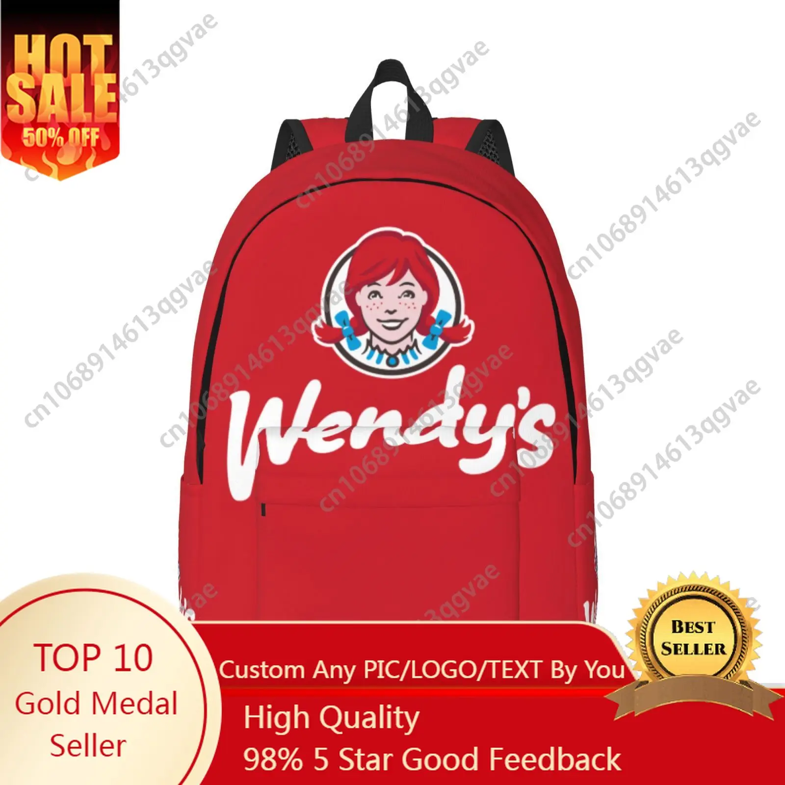 New Wendys Fast Food Restaurant Logo Custom Canvas Lightweight Backpack Fashion Durable Student Men Women Business Daypack