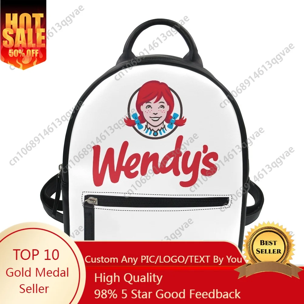 Wendys Fast Food Restaurant Custom Backpack Purse Women Carter Schoolbags Double Shoulder Bag Mini Daypack Leather Travel Bag