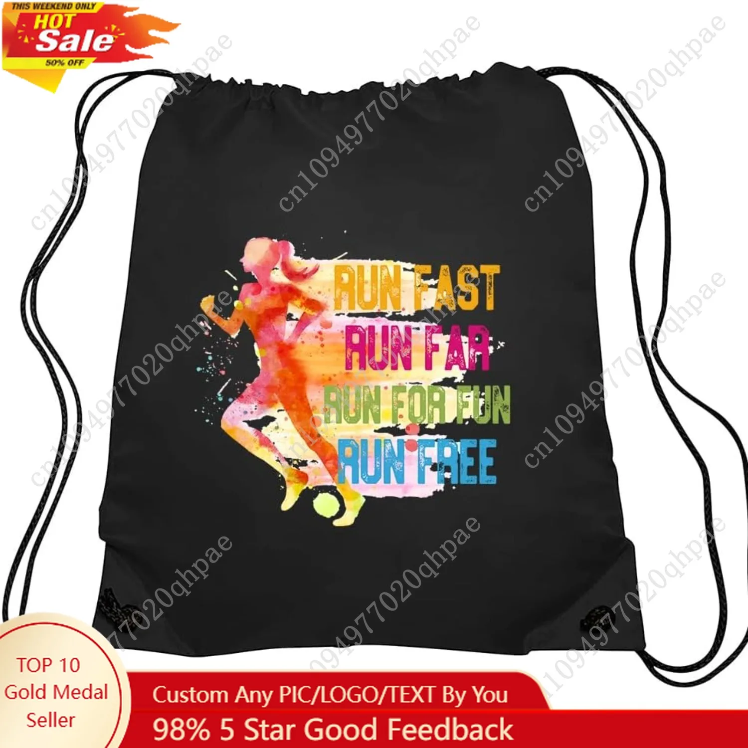 Haizct Run Fast Run Far For Fun Drawstring Backpacks, Unisex Bags for Gym Shopping Sport, Gifts for Women Track And Field Lover,