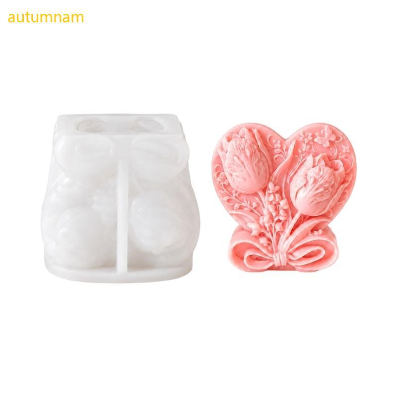 Autumnam Home Making Mold Com Flor De Tulipa E Detalhe Forma De Silicone Flexível Para Fundição De Cera Reutilizável Dec