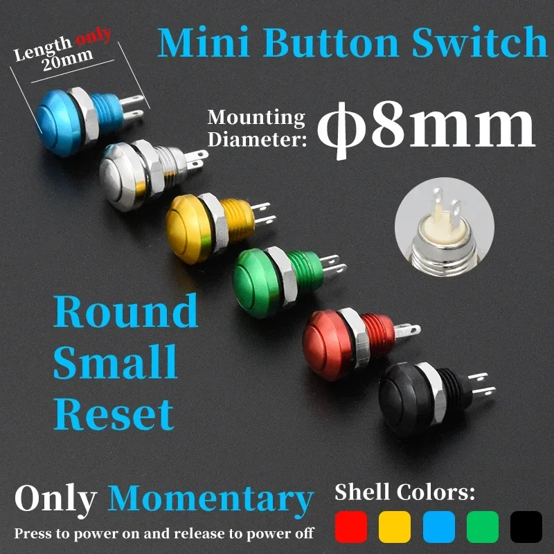 1pc 8mm Momentary Metal Horn Doorbell Bell Push Button Switch Waterproof Car Auto Engine PC Power Start Starter