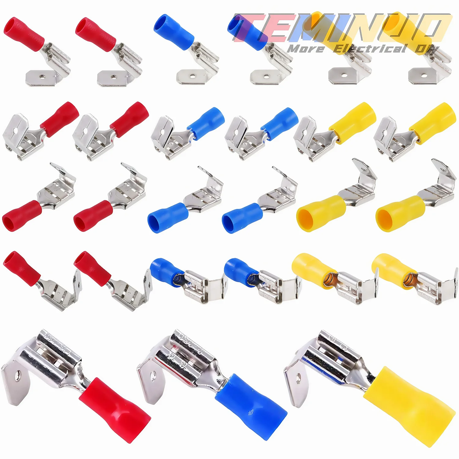 30/70pcs semi-insulated piggy back spade connectors 22-10AWG 6.3mm(1/4") quick disconnect butt splice piggyback assortment kit