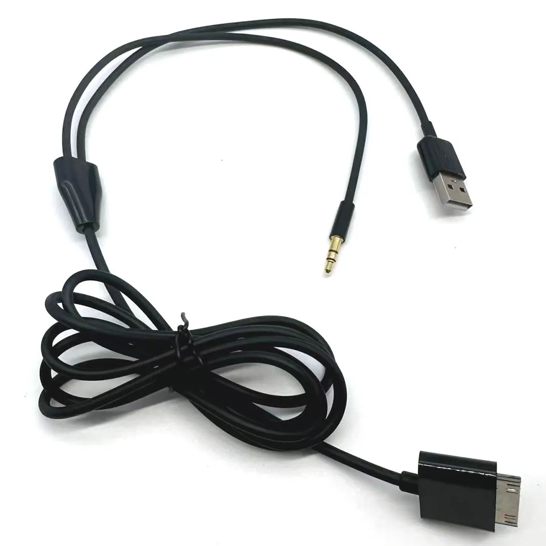 1pcs 30Pin to 3.5mm Car AUX Audio USB Charger Cable for iPhone 4/4S iPod Nano/ Touch iPad 2/3 Black/White