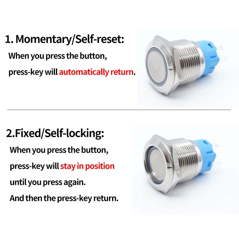 20pcs 16mm 19mm 22mm Metal Button Switch PC Power Control On Off Car Start And Stop Waterproof LED Lights 5V 12V 220V  Red Green