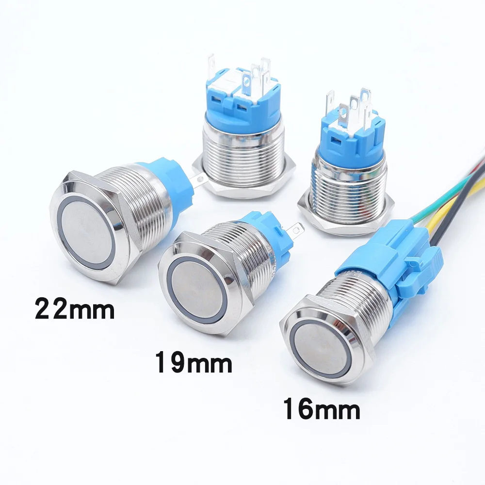 20pcs 16mm 19mm 22mm Metal Button Switch PC Power Control On Off Car Start And Stop Waterproof LED Lights 5V 12V 220V  Red Green