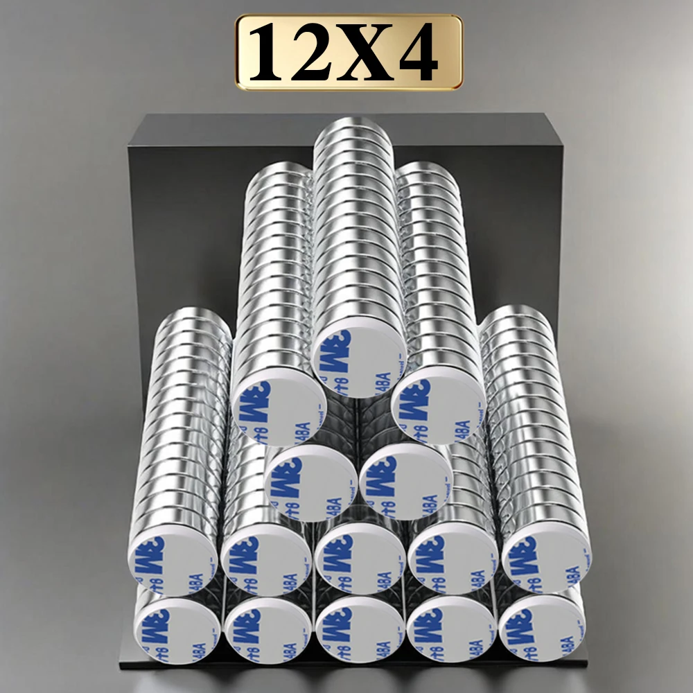 12x4mm  Super Powerful Round Neodymium Magnet  With double-sided adhesive Magnet N35 Strong Permanent Magnetic imanes