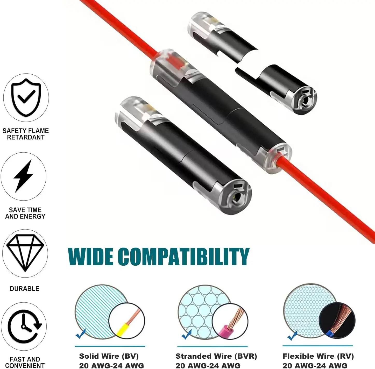 100pcs 1 Pin Quick Clip Fasteners Wire Connector, Plug-in Wire Quick Connectors with Locking Buckle, Single Wire Snap on Blocks