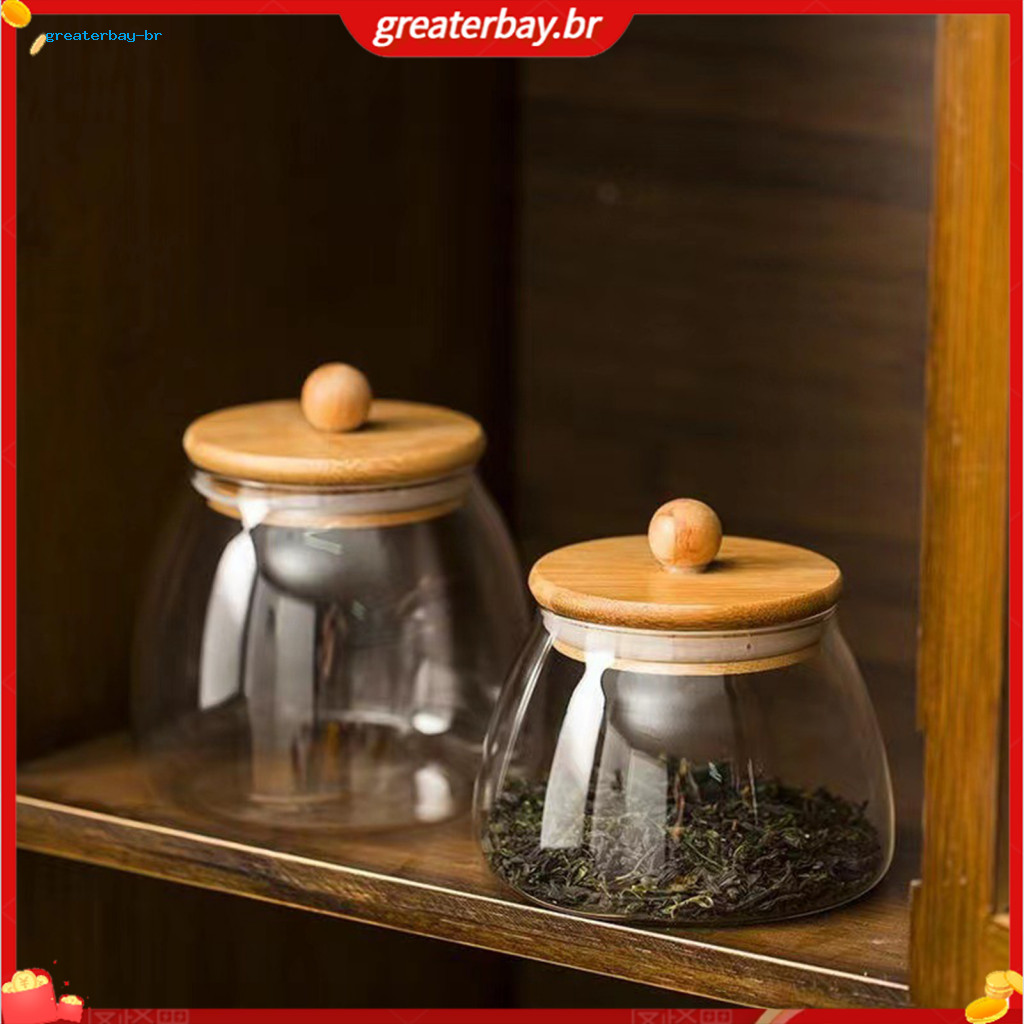 Seasoning Storage Jar with Bamboo Lid Airtight Silicone Seal Glass Container for Tea Spices Dry Goods Kitchen Organizati