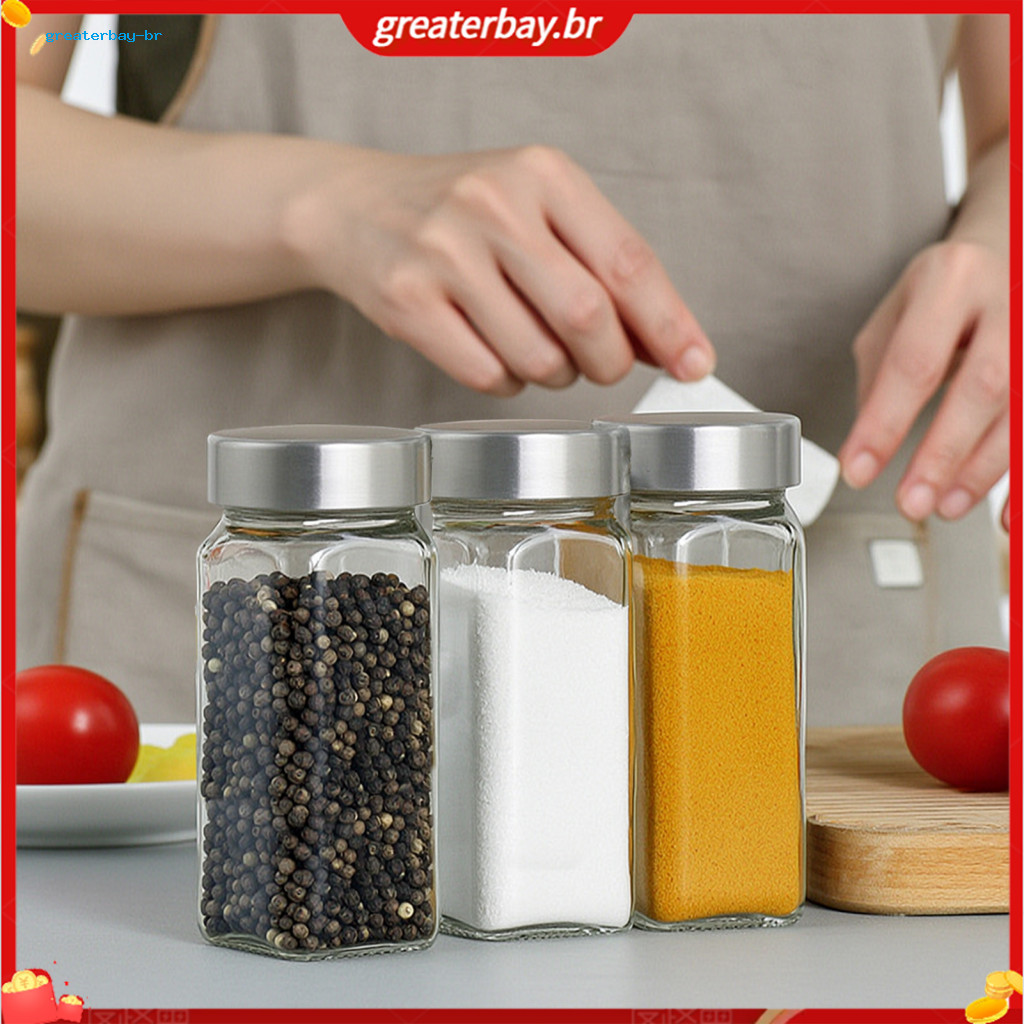 Glass Spice Jars with Bamboo Lids 4oz – Transparent Kitchen Containers Silicone Seal Label Stickers for Salt Pepper an