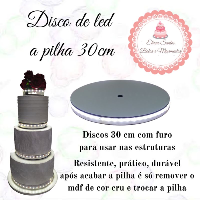Disco de led a pilha - 30 cm p/ bolo