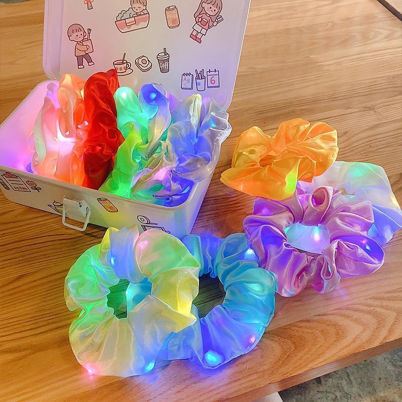 【⭐Seu brilho] LED luminoso Scrunchy anel de cabelo feminino alta elástica bandana piscando boate disco acessórios para o