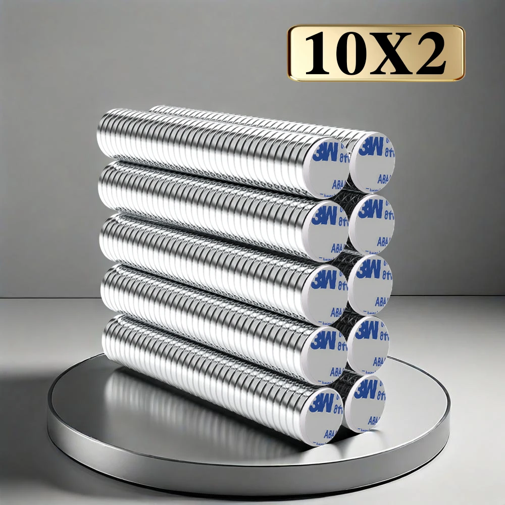 10x2mm  Super Powerful Round Neodymium Magnet  With double-sided adhesive Magnet N35 Strong Permanent Magnetic imanes