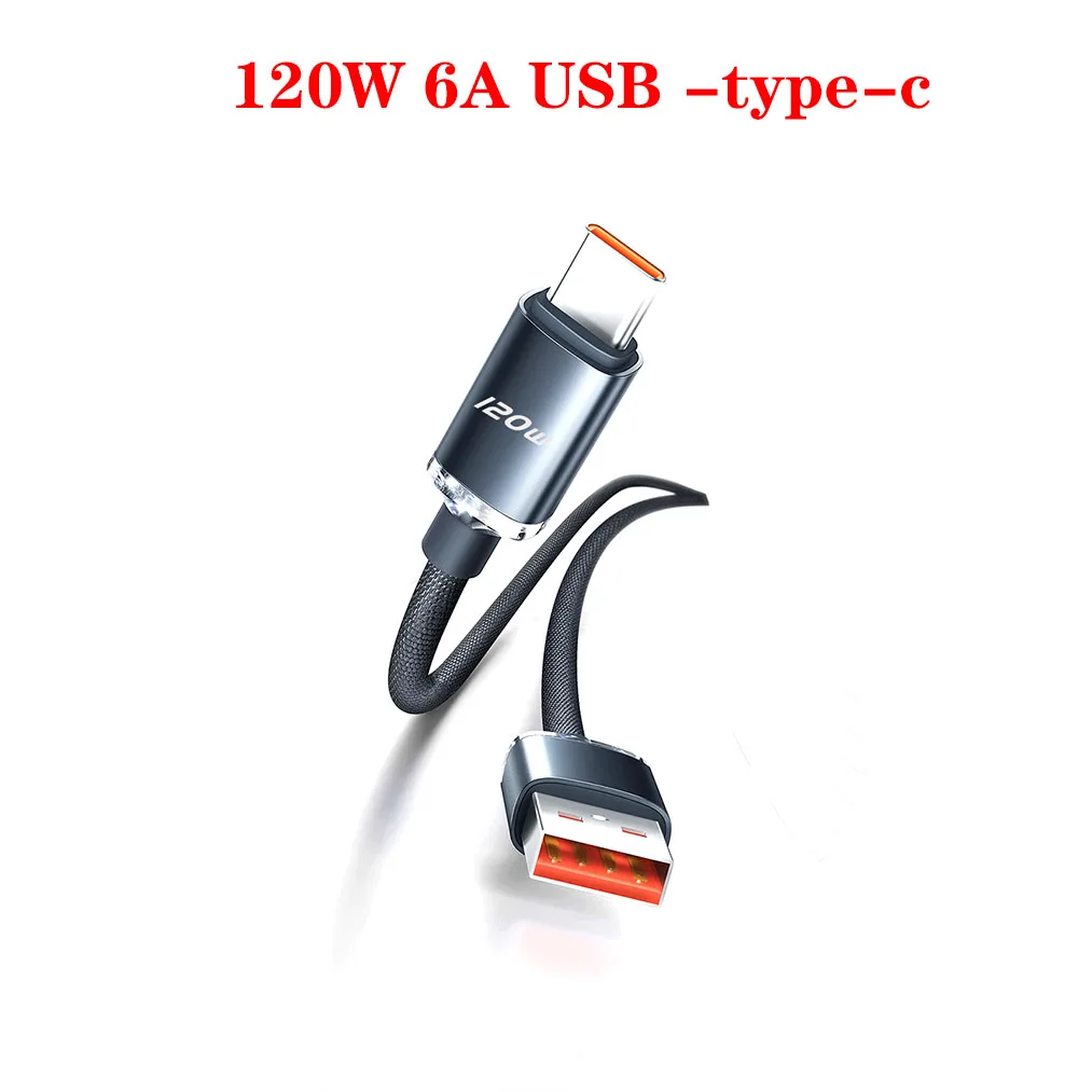 120W 6A USB To Type-C Cable Samsung Xiaomi Huawei Super Fast Charger Data Cord For PD Quick Charge Cables