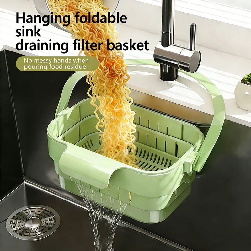 Hanging Sink Colander - Foldable & Expandable Kitchen Strainer Basket Sink Tool Accessory for Food & Fruit Residue Filtering