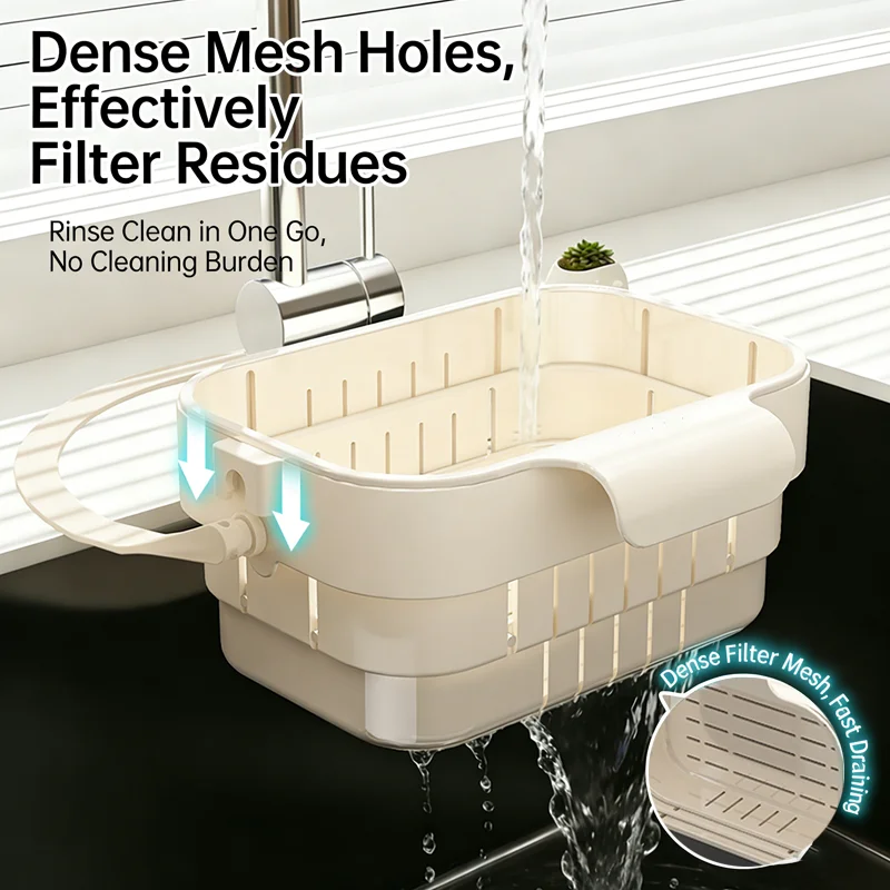 Hanging Sink Colander - Foldable & Expandable Kitchen Strainer Basket Sink Tool Accessory for Food & Fruit Residue Filtering