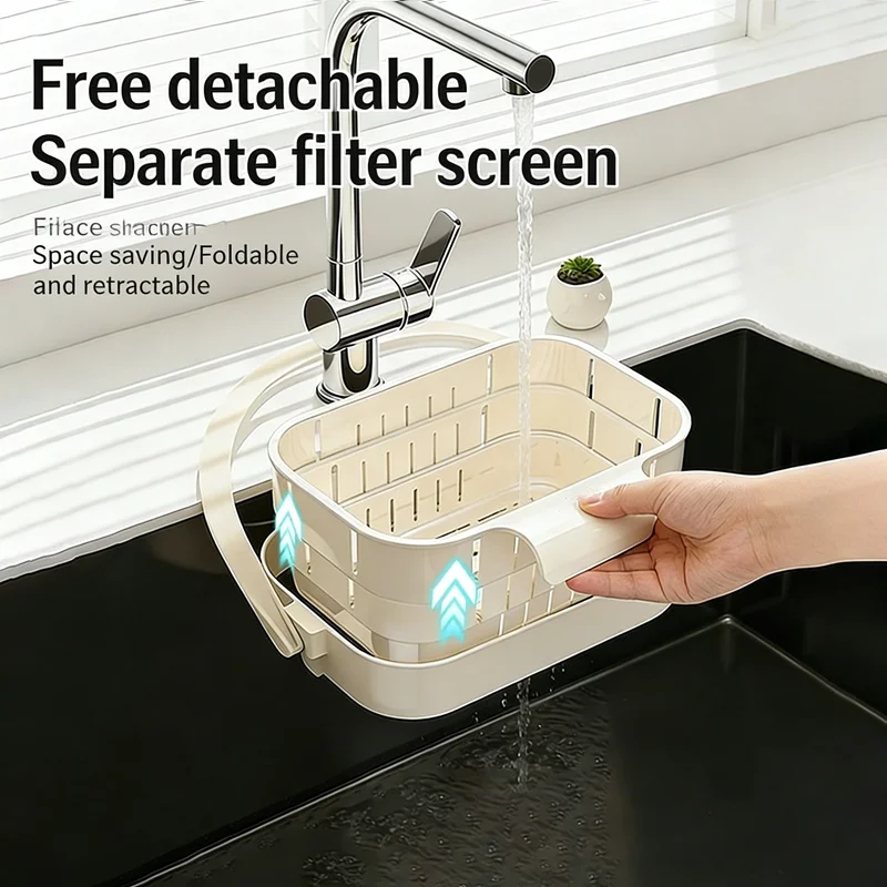 Hanging Sink Colander - Foldable & Expandable Kitchen Strainer Basket Sink Tool Accessory for Food & Fruit Residue Filtering