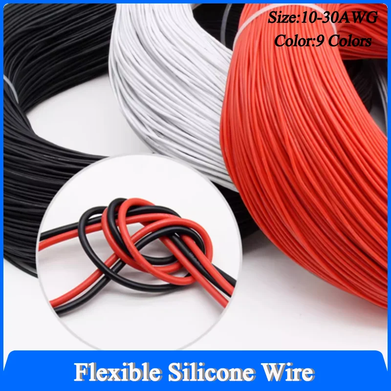 High Temp 200°C & Ultra Flexible 5-20M Lengths for RC Car Battery Drone DIY Electronics Wires Premium Silicone Wire (16-30 AWG)