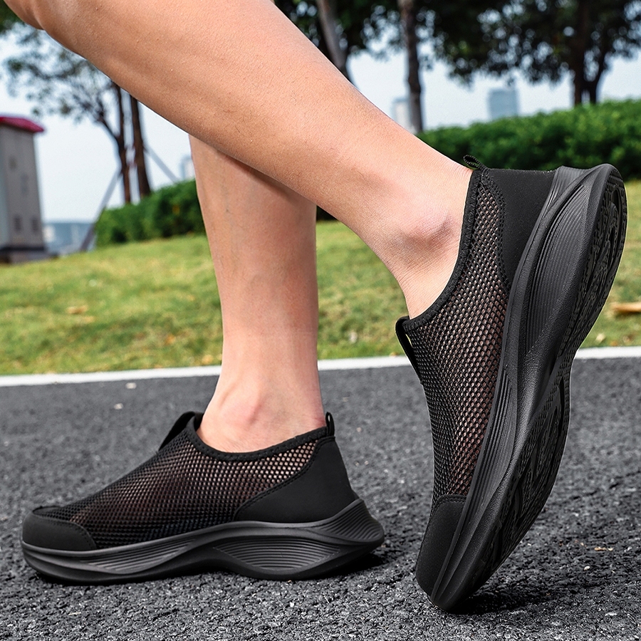 Tênis De Caminhada Masculino Deslizamento Em Malha Respirável Superior Leve Sapatos De Trabalho Preto Tamanho 39-46 Mode