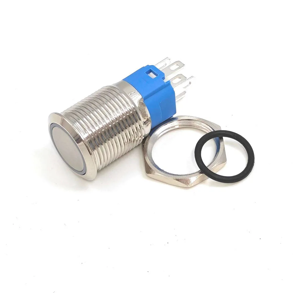 16mm On Off 12v Red Switch Push Button Waterproof Momentary Latching LED Light Blue for Car Ignition 3v 5v 6v 24v 220v PC Power