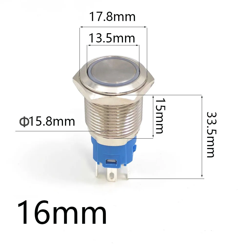 16mm On Off 12v Red Switch Push Button Waterproof Momentary Latching LED Light Blue for Car Ignition 3v 5v 6v 24v 220v PC Power