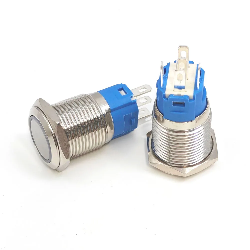 16mm On Off 12v Red Switch Push Button Waterproof Momentary Latching LED Light Blue for Car Ignition 3v 5v 6v 24v 220v PC Power