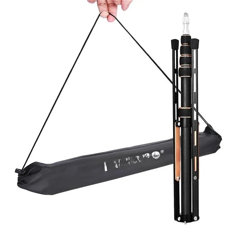 Fosoto FT-220 Professional Carbon Fiber Camera Tripod With 1/4 Screw Led Ring Light Stand for Photo Studio Lighting Fill Light