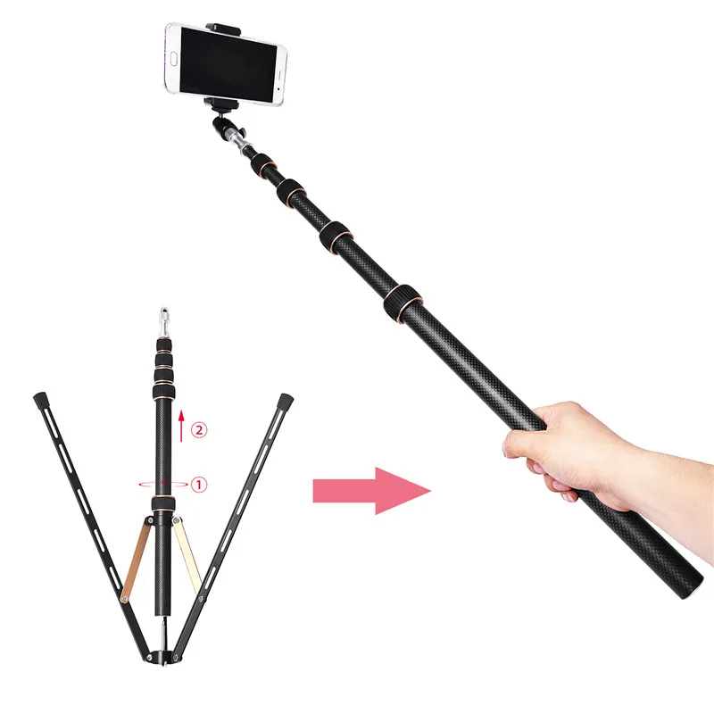 Fosoto FT-220 Professional Carbon Fiber Camera Tripod With 1/4 Screw Led Ring Light Stand for Photo Studio Lighting Fill Light