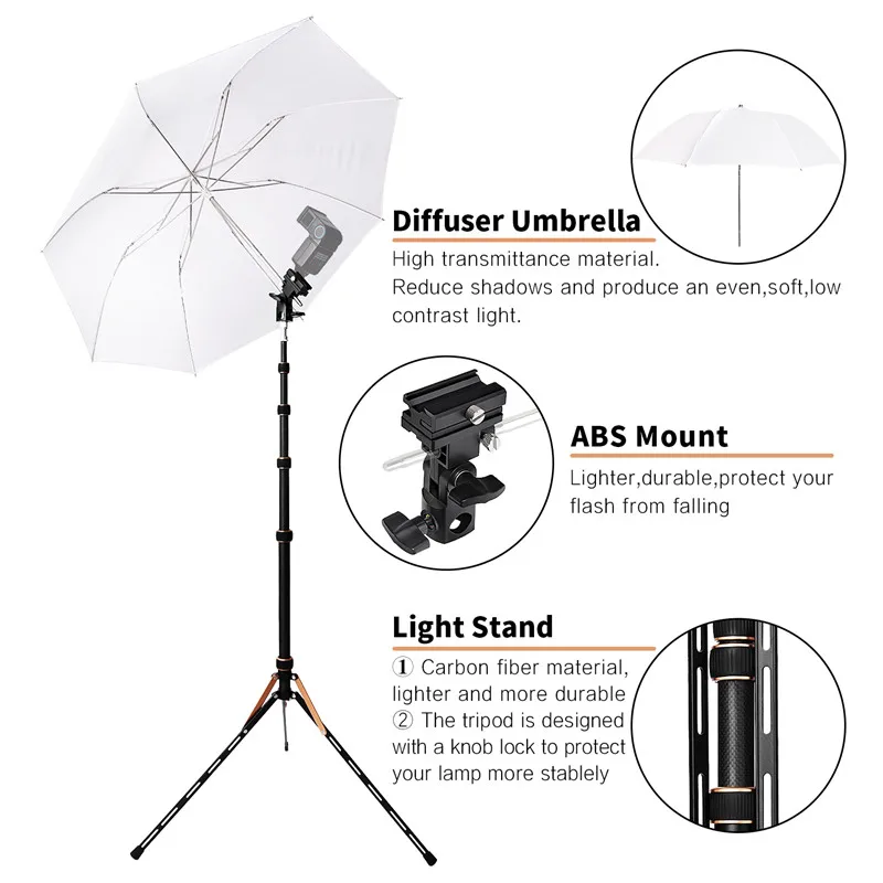 Fosoto FT-220 Professional Carbon Fiber Camera Tripod With 1/4 Screw Led Ring Light Stand for Photo Studio Lighting Fill Light