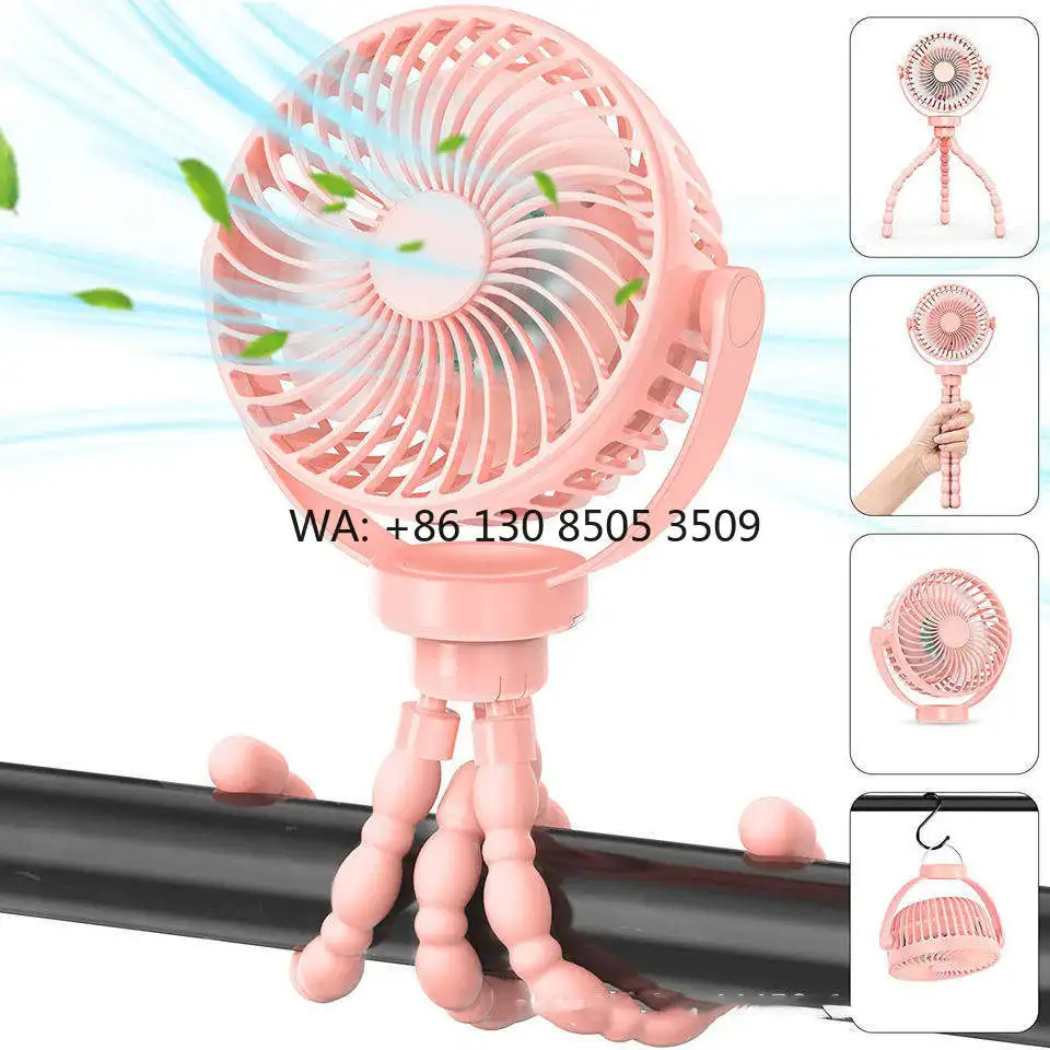 USB Rechargeable Portable Handheld Cooling Fan with Flexible Tripod Clip Battery Operated for Car Outdoor Use Small Stroller Fan