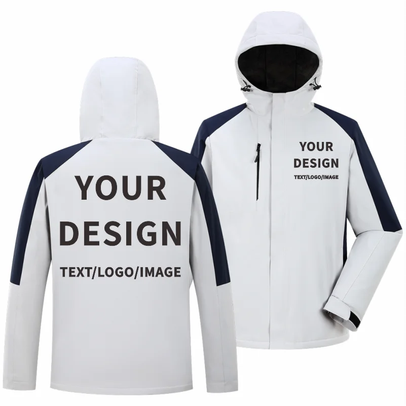 Winter Casual Jacket Custom Company Brand Logo Plus Velvet Warm Jacket Embroidery Design Team Hoodie Jacket Print Text Pattern