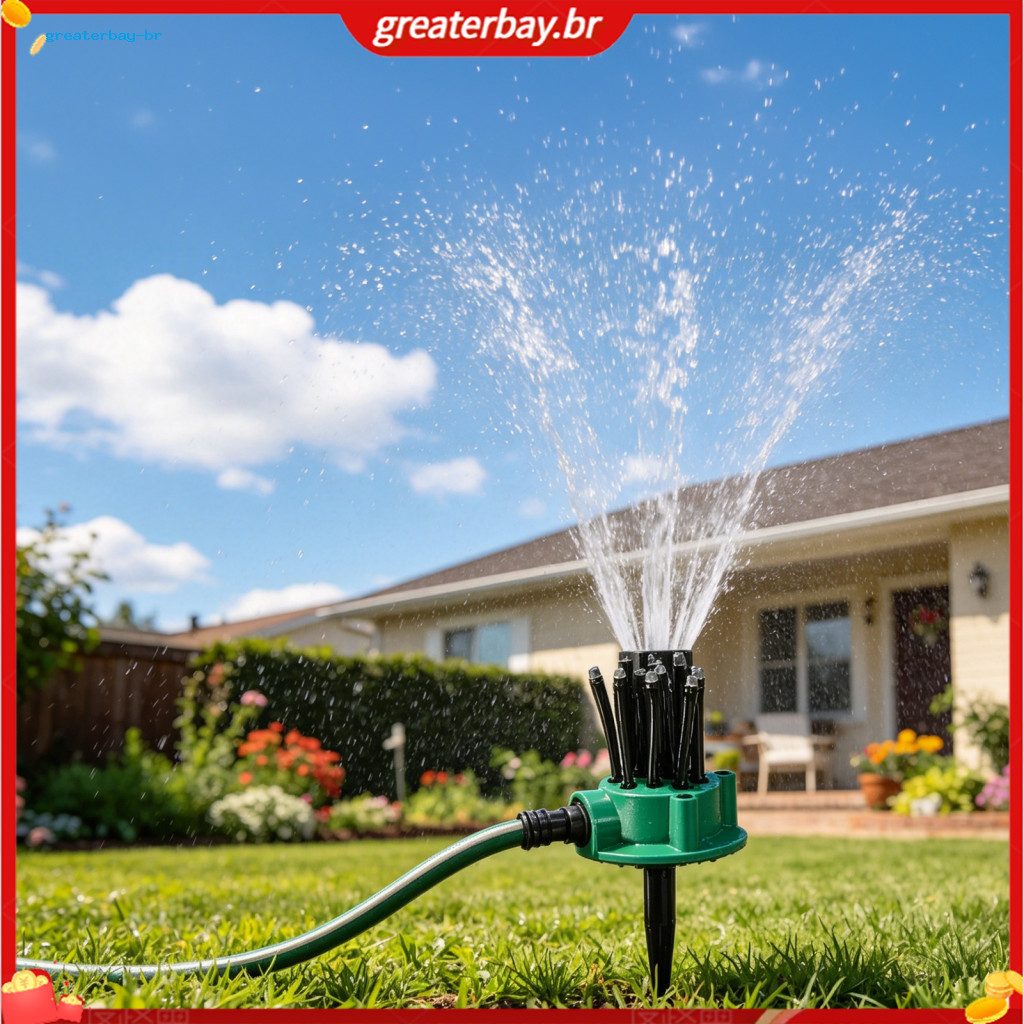 360° Rotating Garden Sprinkler with Adjustable Flexible Nozzles Automatic Lawn Watering System Spike Base Hose for Yard