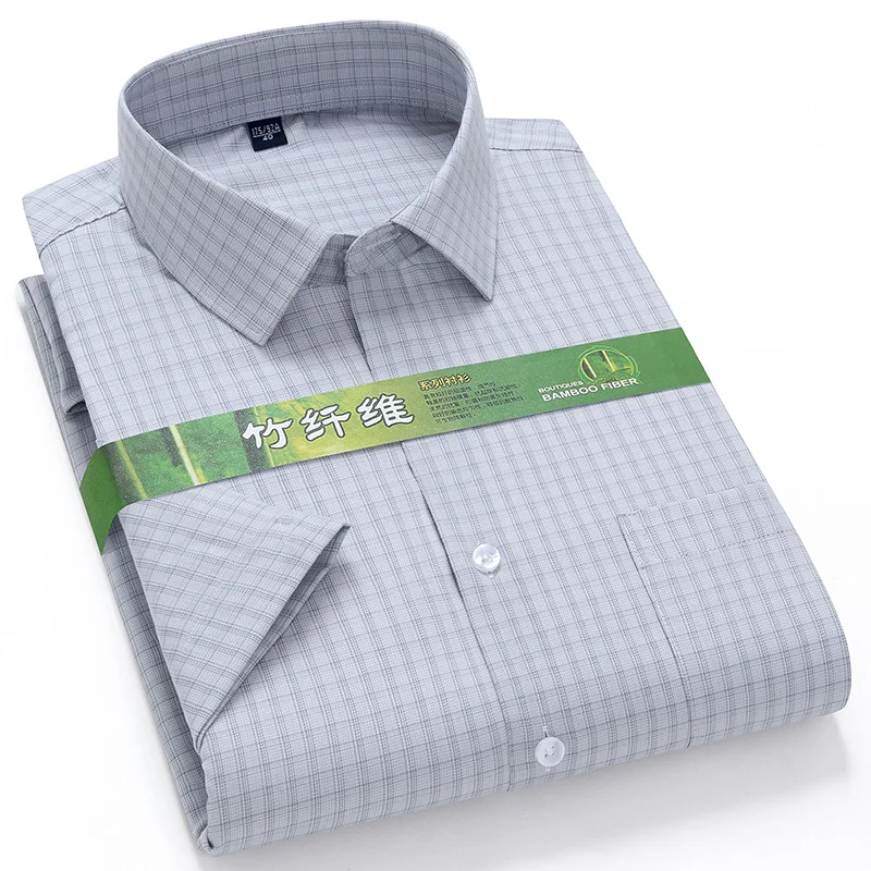 New in shirt hightqulity Bamboo fiber summer short sleeve shirts for man slim fit foraml plain shirt soft elegant office clothes