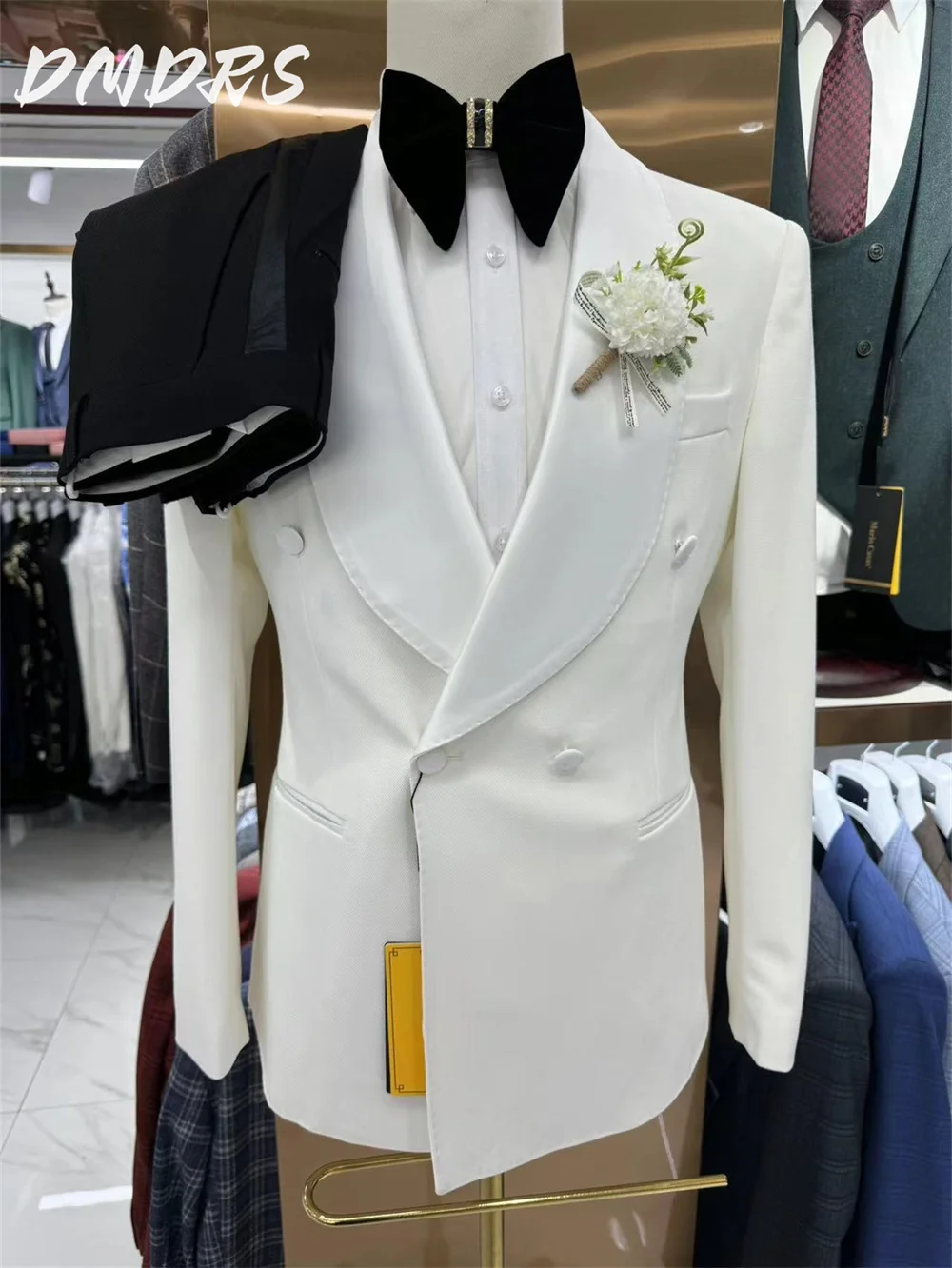 Classic solid color Men's Suit set For Wedding Dress Elegant Single Breasted Jacket Pants For Business Men Groomsmen vestidos