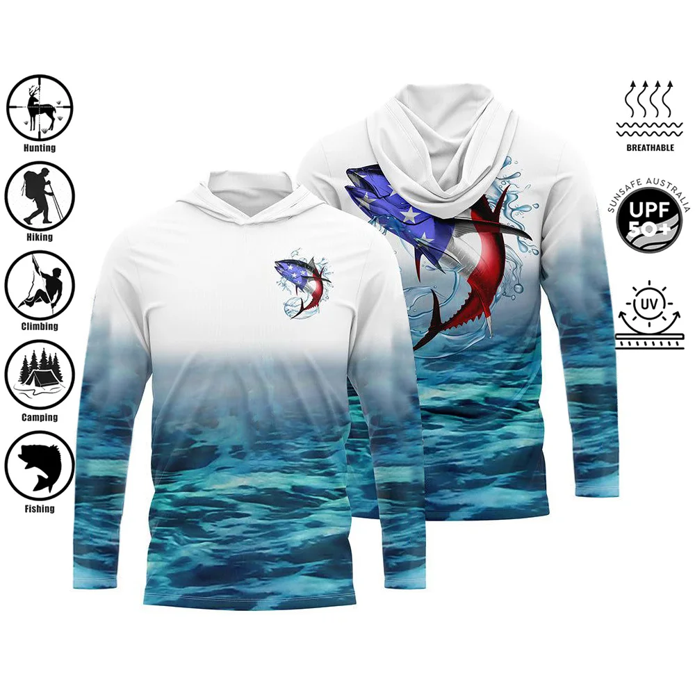 Fishing Shirt Hoodie Men's Long Sleeve Shirt UPF 50+Uv Protection Quick Dry Tops Outdoor 3D printing Fishing Shirts 4XL