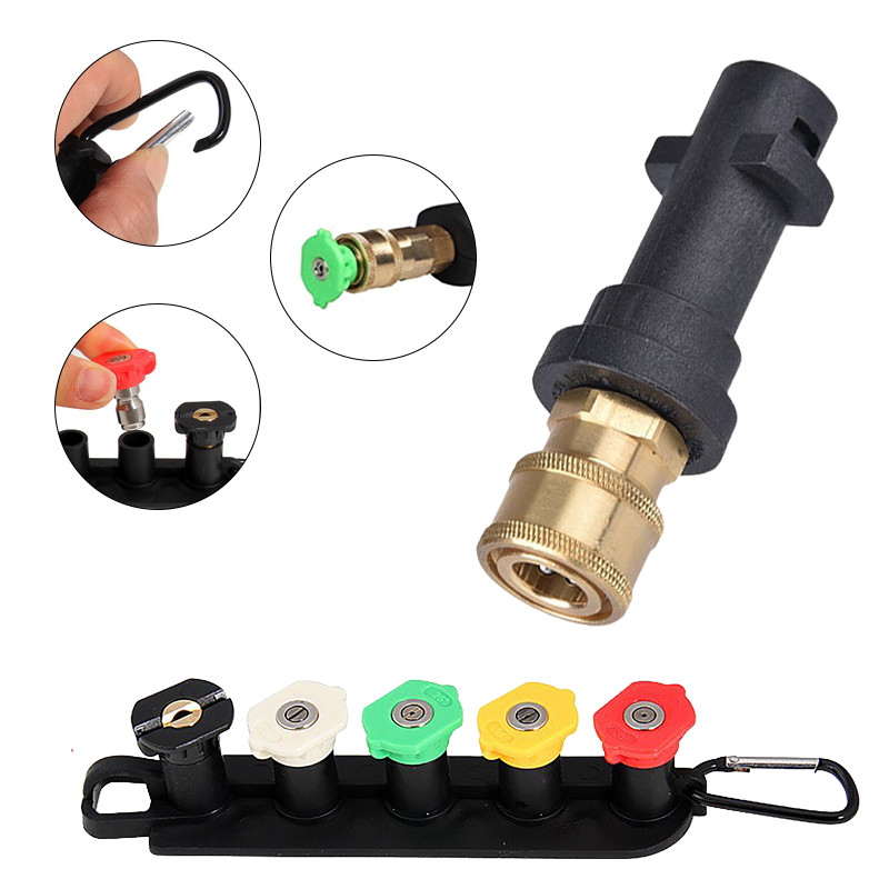 Karcher K2 ao K7 High Pressure Washer Quick Coupling Adapter + 5 nozzles Base Organizadora Longa