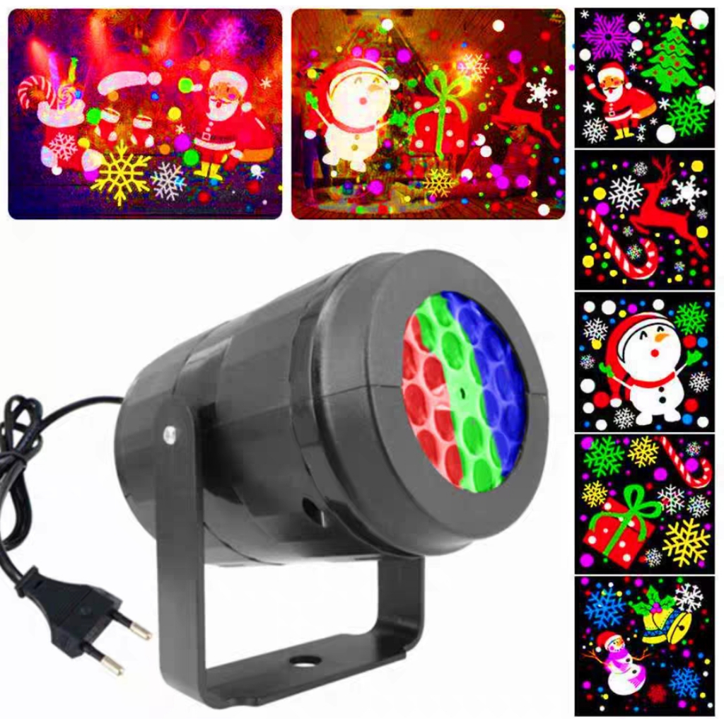 Projetor Luz LED Bivolt Natalino 8 cartoes 32 Desenhos Laser Decoracao Aniversario/Papai Noel/ Festas Hallowee h-7094